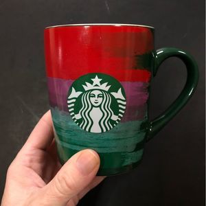 Starbucks 2021 Brushstrokes Red Purple‎ Green Mermaid Siren 10oz Coffee Mug 4"